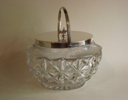 Glass and silver biscuit barrel