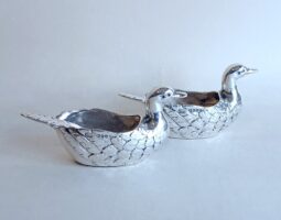 Pair of Victorian silver duck salts and spoons