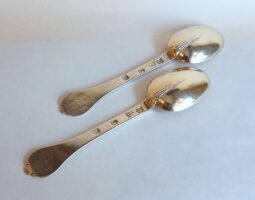Pair of William III silver gilt trefid spoons